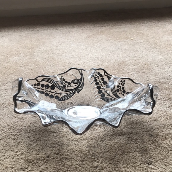 Vintage Cambridge Glass Caprice Large Oval Bowl with Sterling Silver Overlay - Picture 2 of 14